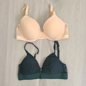 Lively Blush Beige 36C Bra Forest Green Medium Bralette Bundle